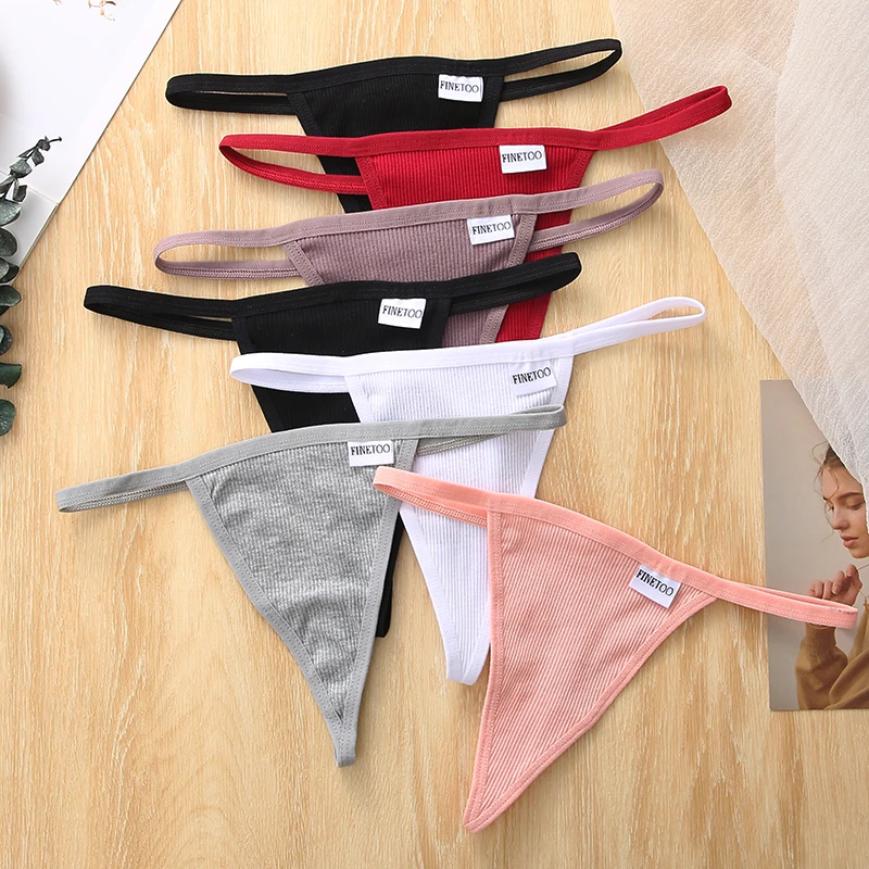 FINETOO 7Pcs/set Cotton Thongs Women Sexy T-Back Underpants Comfortable G-string Underwear M-XL Girls Soft Panties Lingerie 2022