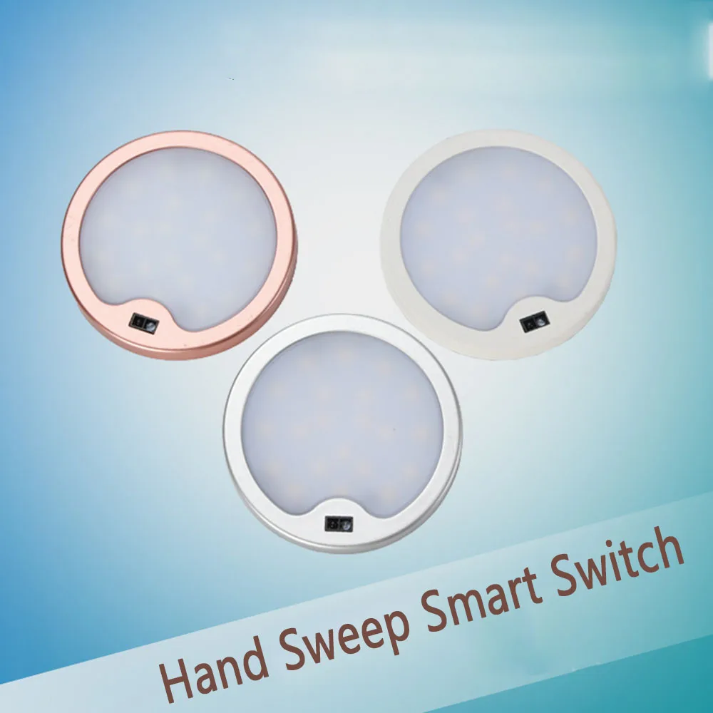LED Hand Sweep Smart Switch LED under Cabinet lights Round LED Kitchen Bedroom Wardrobe Closet Night Lights Home Decor Light