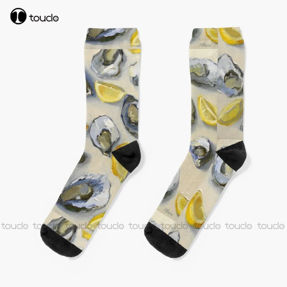 Australian Oysters And Lemons Still Life Socks Black Socks For Men Personalized Custom Unisex Adult Teen Youth Socks Funny Sock