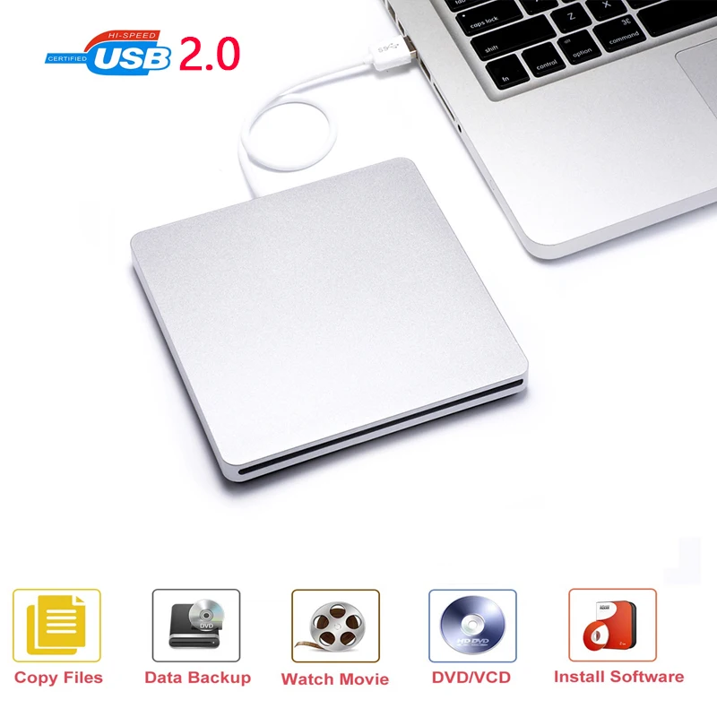 

Ultra Slim USB2.0 External DVD Drive/Burner/Optical Drive CD RW DVD RW Superdrive Disc Duplicator Compatible with Mac and Laptop