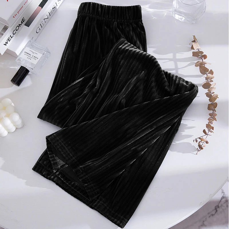 2022 spring Vintage Velvet Long Pants Women Korean Streetwear Sexy High Waist Trousers Lady Casual Velour Bell Bottom