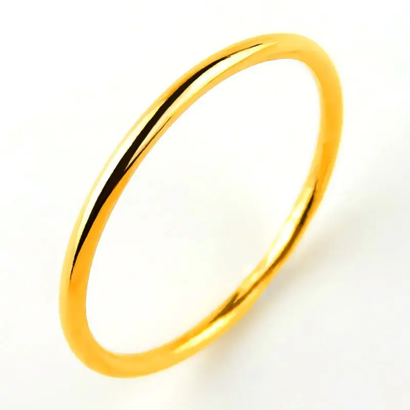 

New Solid Pure 24Kt Yellow Gold Ring Women 0.7mmW Very Thin Smooth Ring 0.35-0.5g US5-9