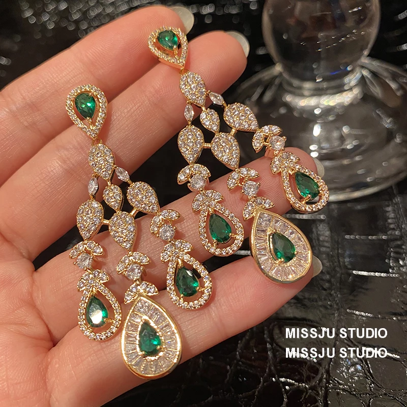 Drop Earrings For Women 925 Needles Artificial Emerald Water Drop Top Quality Luxury Bridal Eardrop Fine Jewelry Drop Shipping