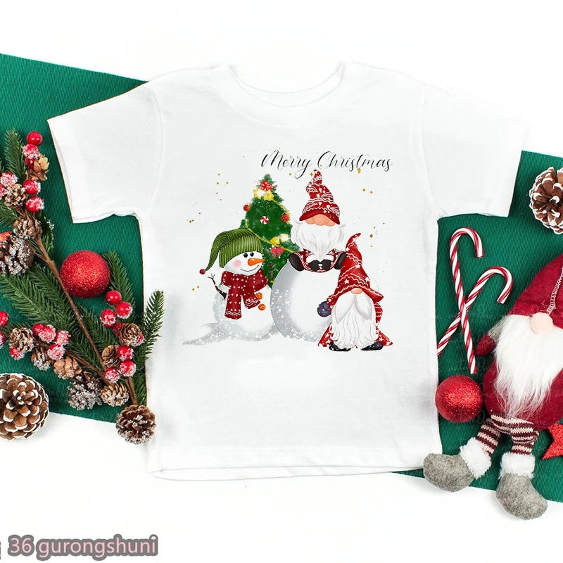 Happy New Year Tshirt Kawaii Love Gnomies T Shirt Merry Christmas T-Shirt Kids Unisex Clothes Short Sleeve T-Shirts Tops