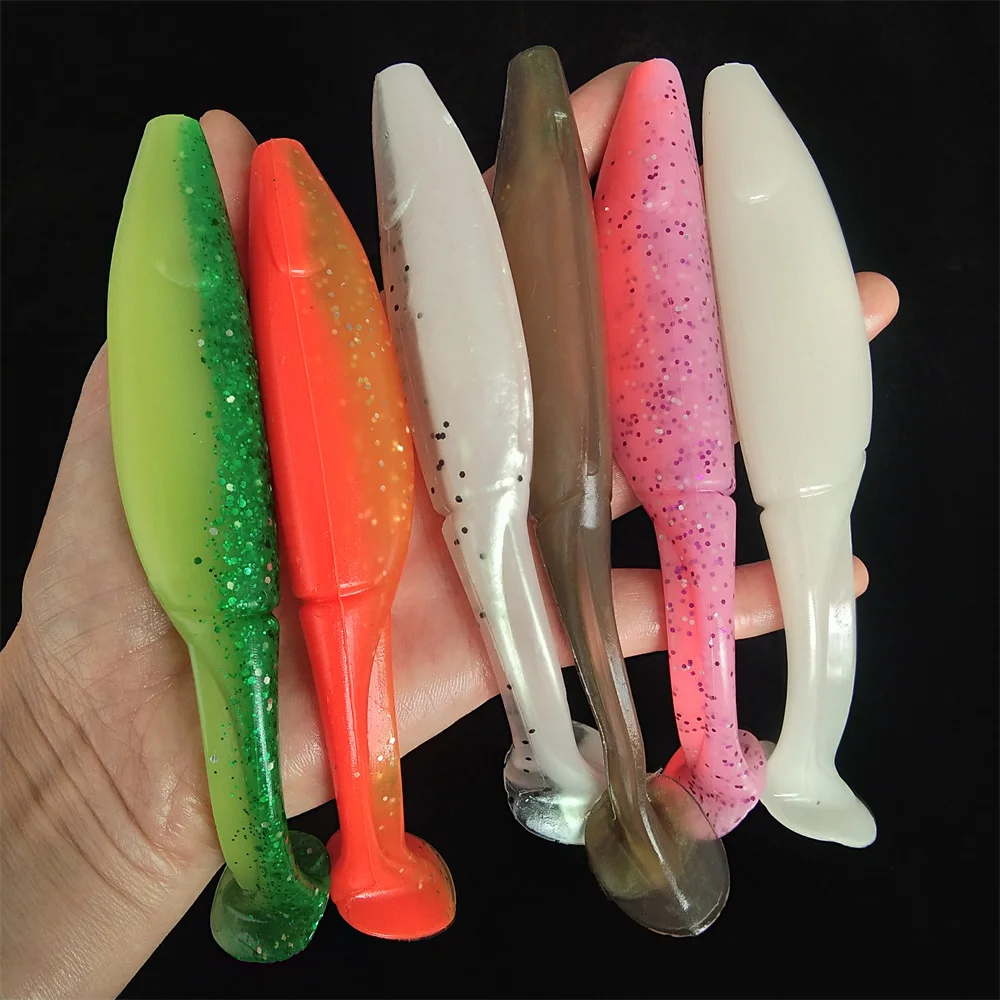 Noeby señuelos artificiales de silicona para pesca, anzuelo de manivela, cola en T grande, 23G, 15CM, 8 unidades