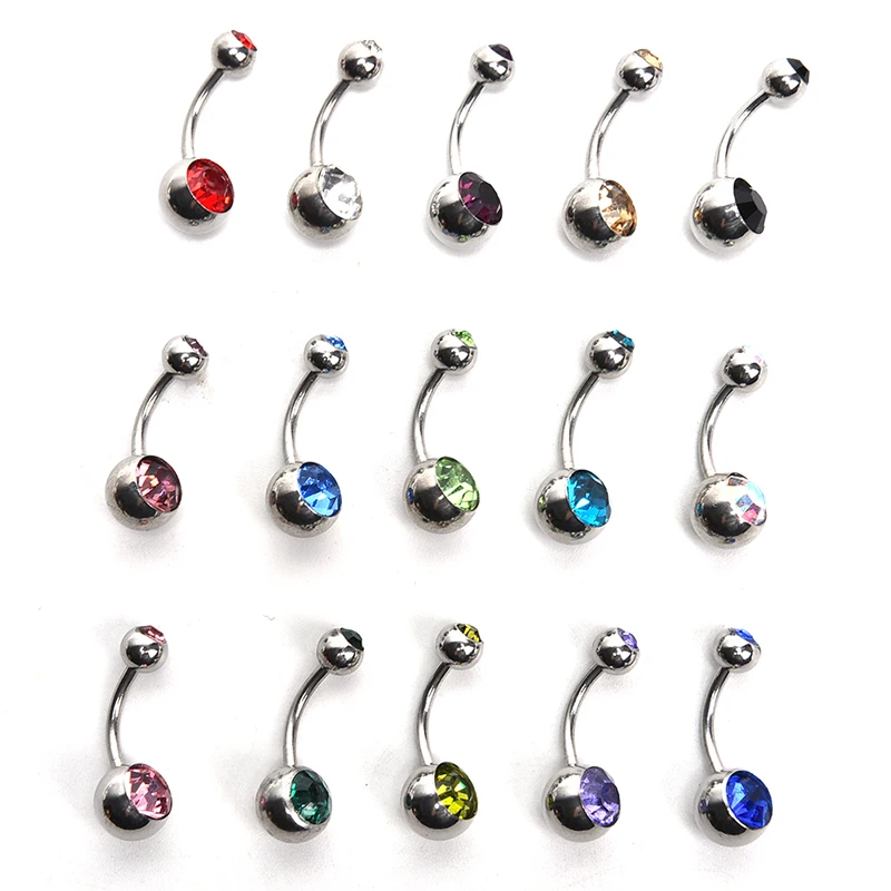 3-16pc/Set Piercing Navel Surgical Steel Single Crystal Rhinestone Belly Button Rings Navel Piercing Ombligo Ball Nombril