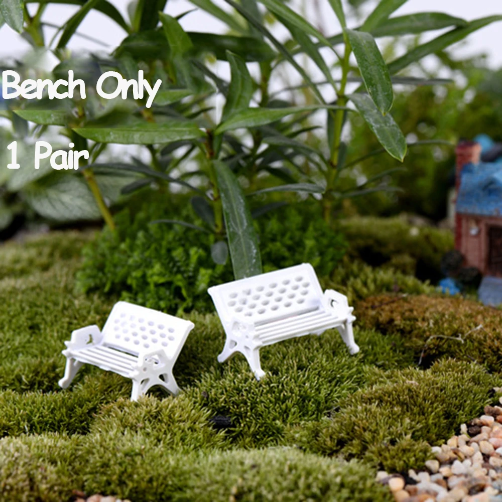 

1 Pair DIY Fairy Garden Decor Succulents Bonsai Stools Park Chair Figurines Miniature Bench Micro Landscapes