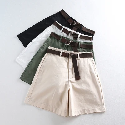 Korean Shorts Women Summer High Waist Casual Long Shorts Ladies Girls Begie Green White Black Shorts Feminino