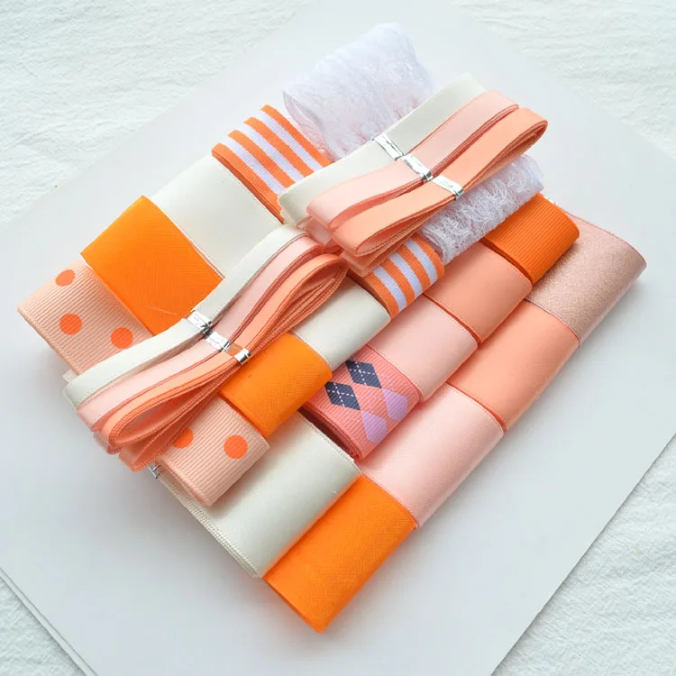 Korea Style Orange Hair Accessories DIY Ribbon Sets Flower Gift Packaging Hair Bowknot Ribbon Materials (23 Meters )