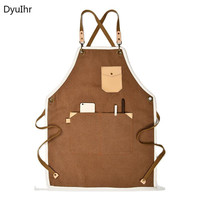 DyuIhr Canvas Denim Sleeveless Waterproof Apron Multi-pocket Leather Strap Design Painting Household Goods Dirty-resistant Apron