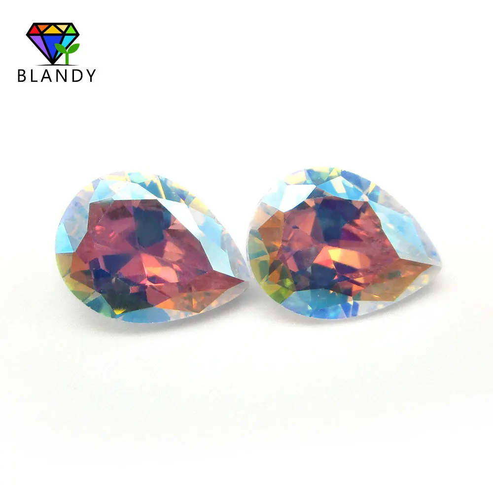 Free Shipping 3x4~10x12mm Pear Cut Plating AB Color Multicolor Cubic Zirconia CZ Stone Synthetic Gems For DIY  Jewelry