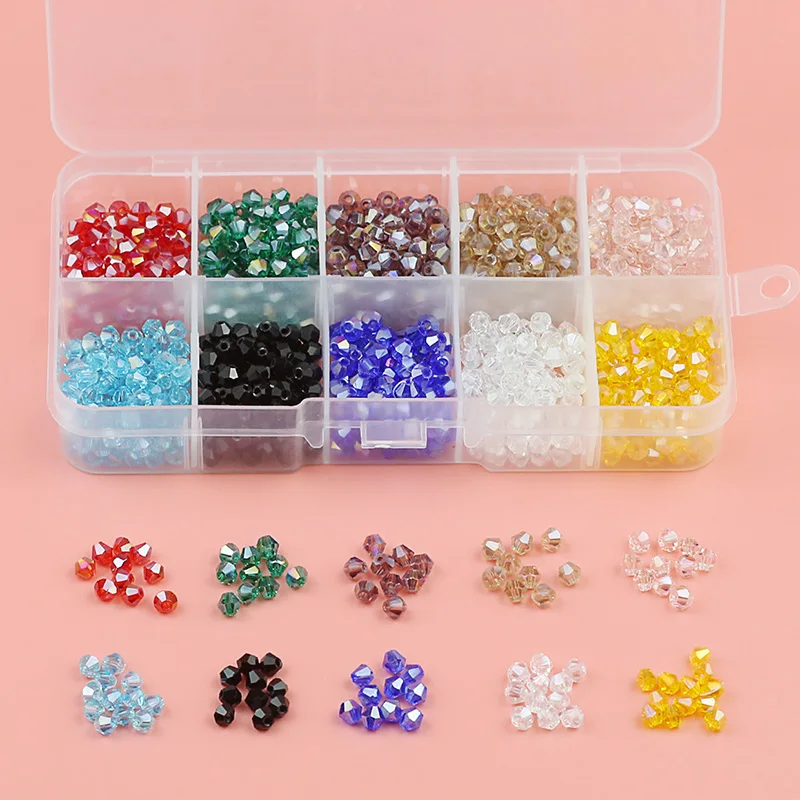 DIY Kit Set Box Bicone Austrian Crystal 4mm 1000pcs Glass Spacer Loose Beads for Jewelry Making Bracelets Clothes Accessories