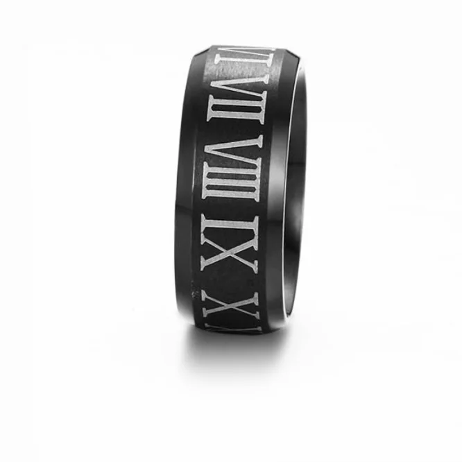 Anel de casamento de aço inoxidável 316l 8mm, anel com numerais romanos, anéis legais pretos para homens e mulheres, joias da moda, dropshipping