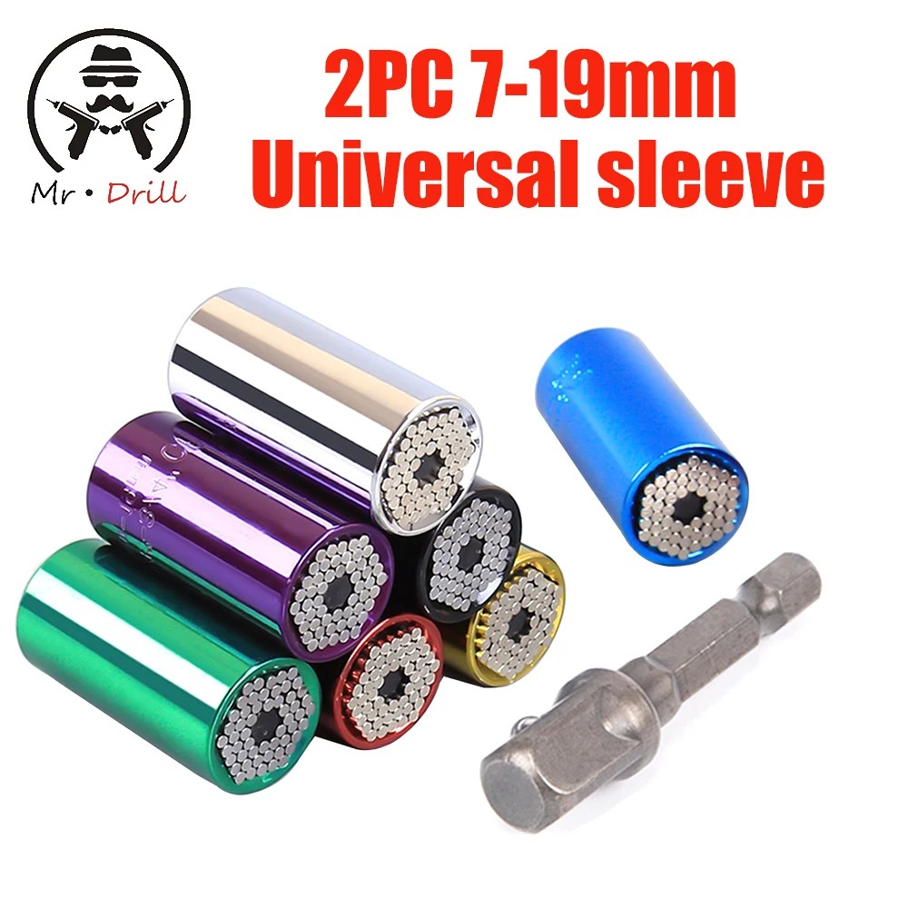 2pc 7-19mm Universal Torque Wrench Head Set Socket Sleeve  Power Drill Ratchet Bushing Spanner Key Magic Multi Hand Tools