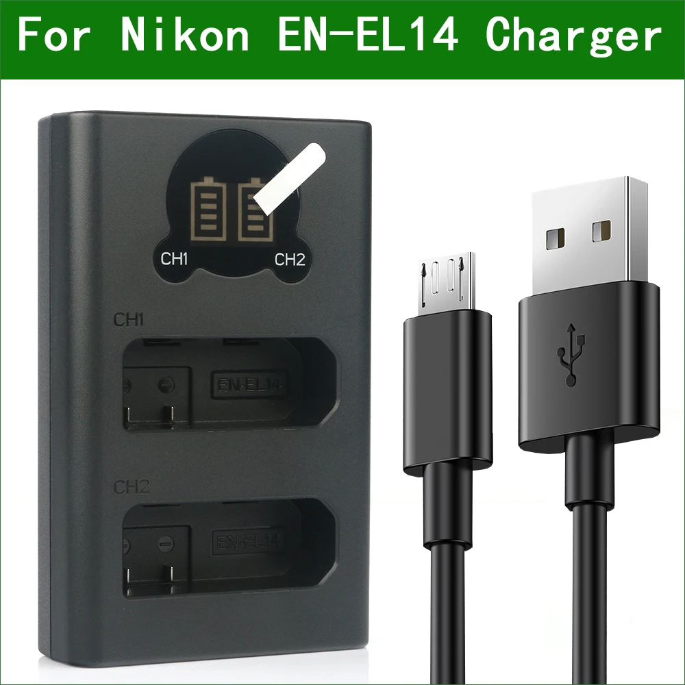 EN-EL14 EL14 Dual USB Sạc Pin Dành Cho Máy Ảnh Nikon D3100 D3200 D3300 D3400 D3500 D5100 D5200 D5300 D5500 D5600