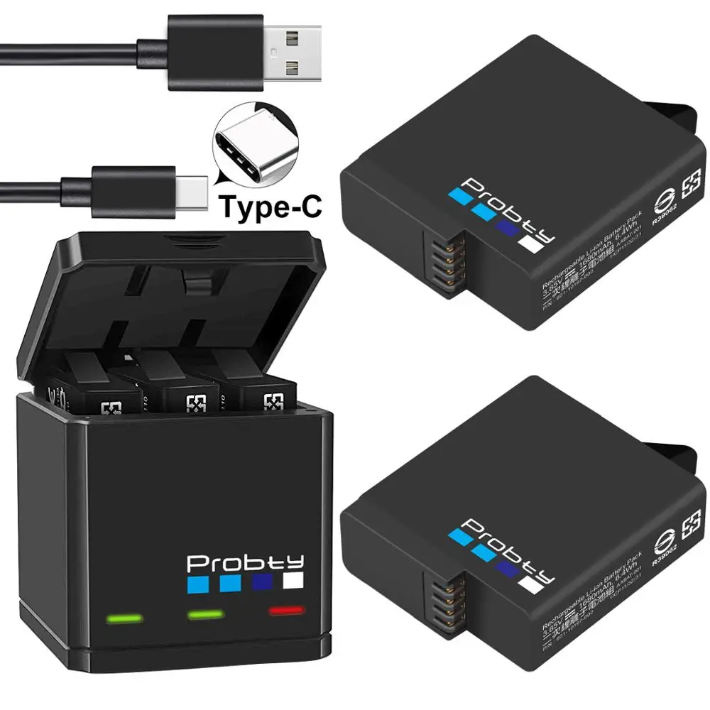 Originele probe voor GoPro Hero 7 hero 6 hero 5 Zwarte batterij of drievoudige oplader voor Go Pro Hero 7 6 hero5 Zwarte camera batterij