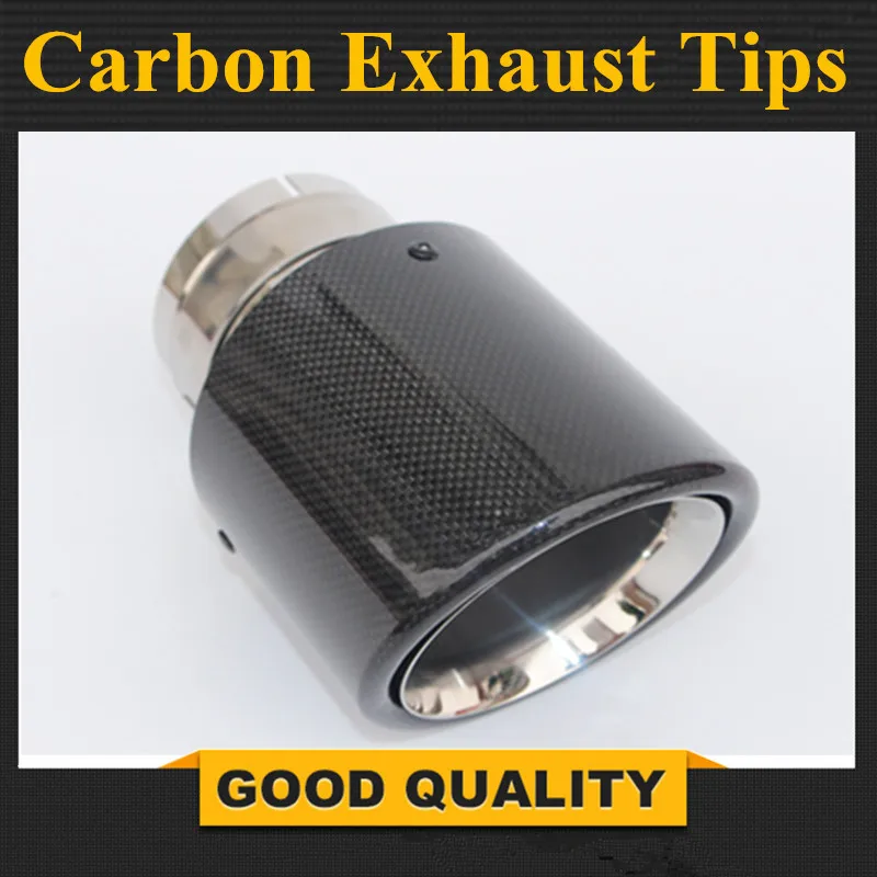 1 PCS 1PC Car Exhaust Tail Pipe Curly Glossy Carbon Fiber Stainless Steel Bevel Edge Black Exhaust Pipe