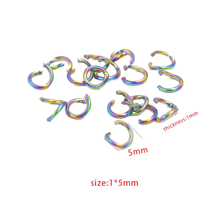 Fnixtar  1*5mm Black Rainbow Steel PVD Gold Color Stainless Steel Open Jump Rings Split Rings  DIY Jewelry Making  100pcs/lot