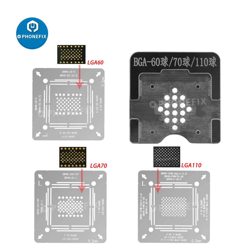 WL BGA110 BGA70 BGA60 BGA Reballing Stencil Kit for iPhone 6G 6S 7G 8G X XS XSMAX A7 A8 A9 A10 A11 A12 A13 CPU Lower Soldering