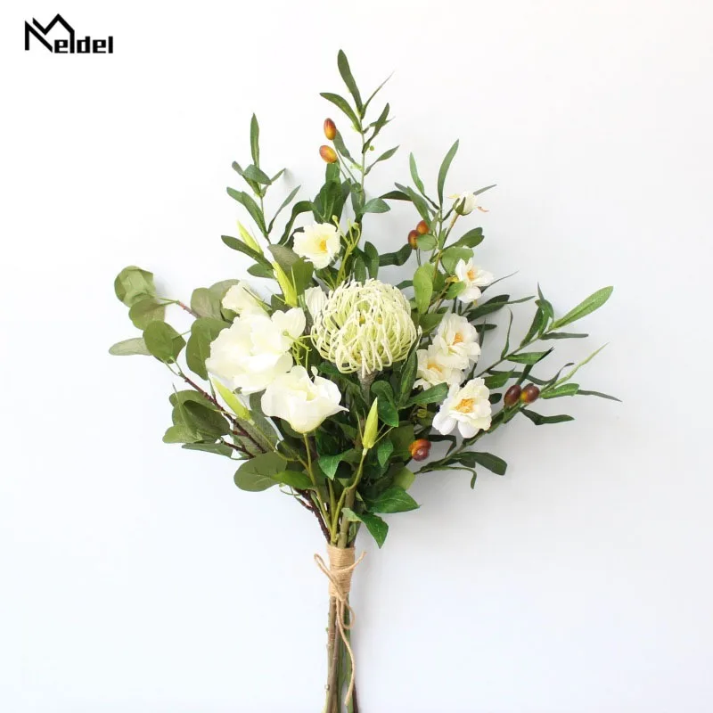 Meldel Wedding Bouquet Handmade Wedding Rose Flowers Red Marriage Supplies Leucospermum Orchid Wedding Supplies Balloon Flower