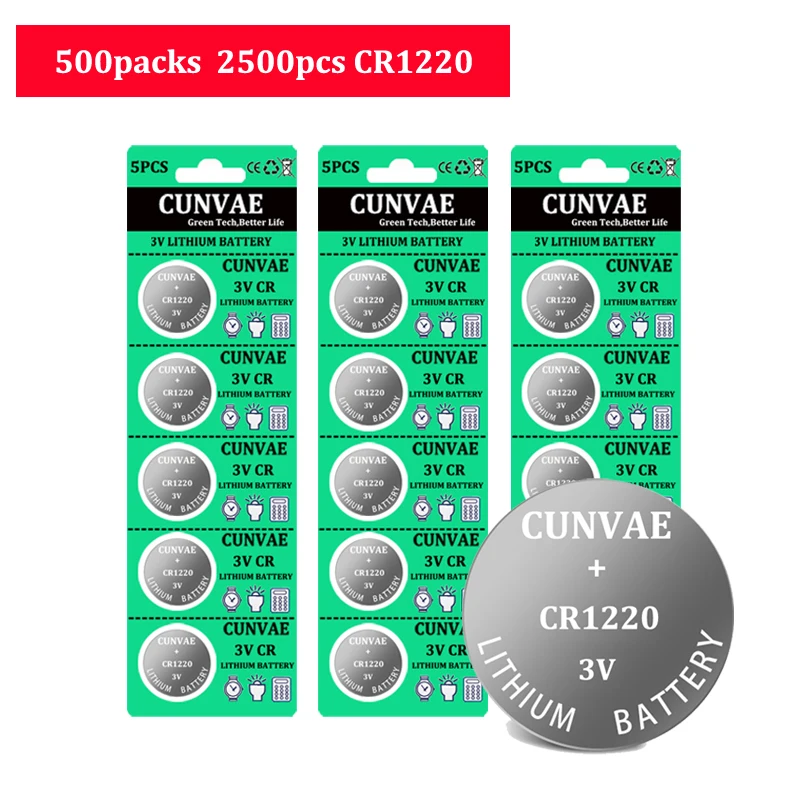 

2500pcs CR1220 Button Cell Battery For Watch Car Remote Key cr 1220 ECR1220 GPCR1220 3v Lithium For Watch Electronic Toy Remote