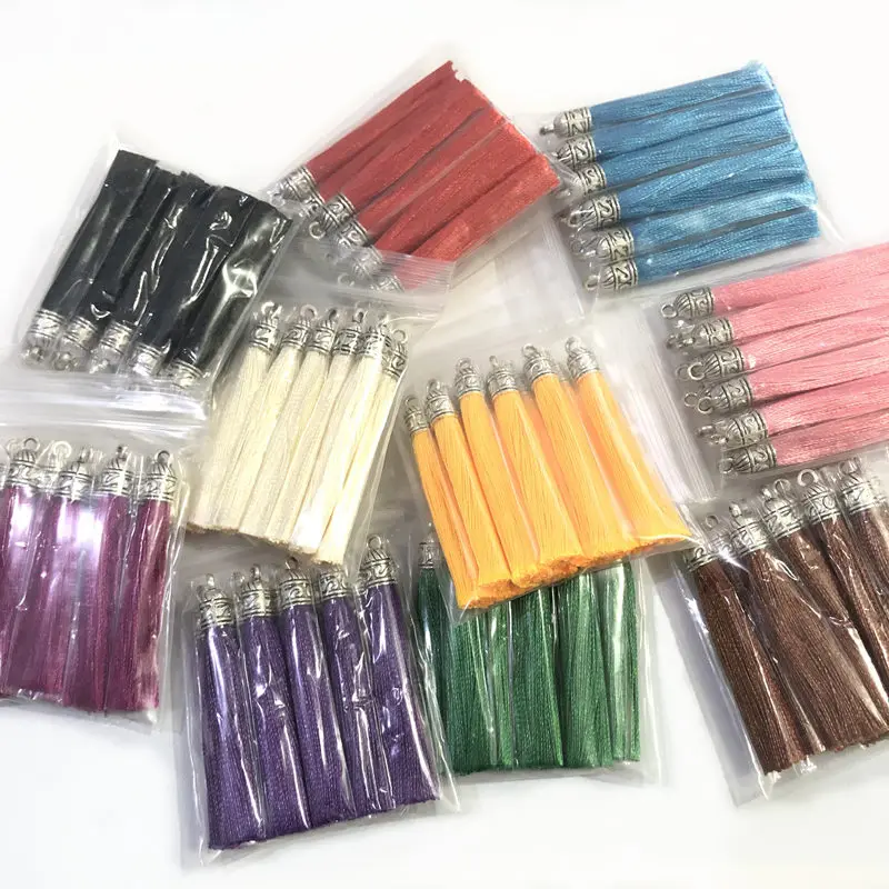 10/20/50pcs 6cm Small Silk Tassel Earrings Pendant Charms Crafts Silver Caps Tassels Brush For DIY Jewelry Making Accessories