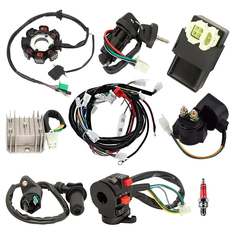 

ATV Wiring Harness Kit, with CDI Stator Regulator Ignition Switch Solenoid Relay for GY6 125Cc 150Cc ATV 4-Stroke Parts