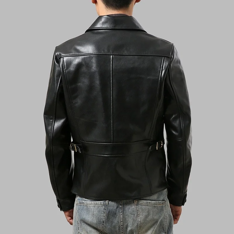 Biker Men Natural Leather Jacket Designer Short Slim Single Breasted Coat High Quality Street Cowhide Cargo Jacket Plus Size