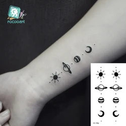 Tatuaje temporal de planeta geométrico para mujer, pegatina de transferencia de agua, diseño minimalista de Luna y sol pequeño, 1 unidad