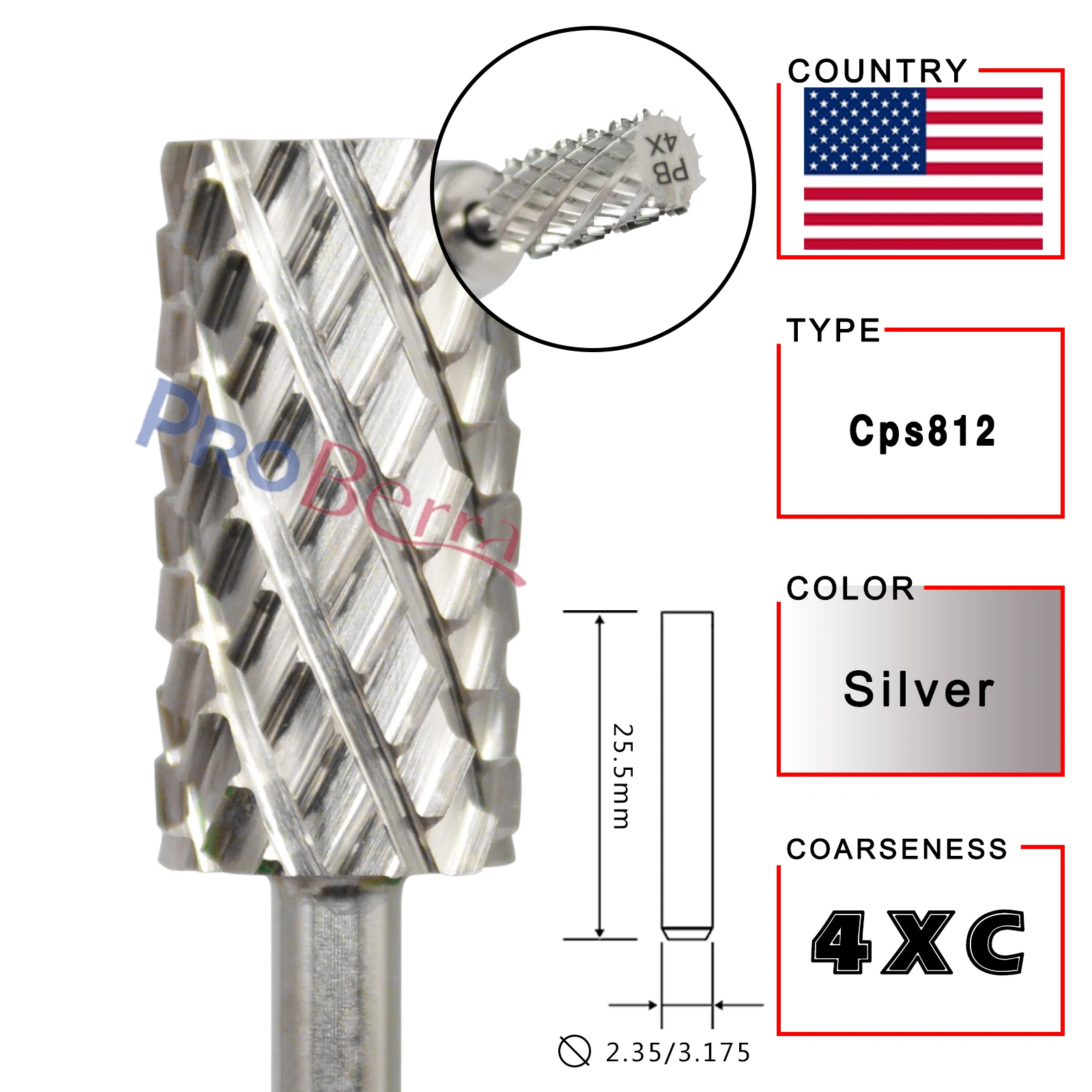 RolinStar 6.6 Großer Schaft Silber Stahl Karbid Hochwertig Gel-Nagellack-Entferner 4XC Acryl