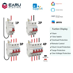 1P 2P 3P 4P 10A-125A Wireless Smart WIFI Circuit Breaker Timer eWelink APP Vioce Remote Control Switch Amazon Alexa Google Home