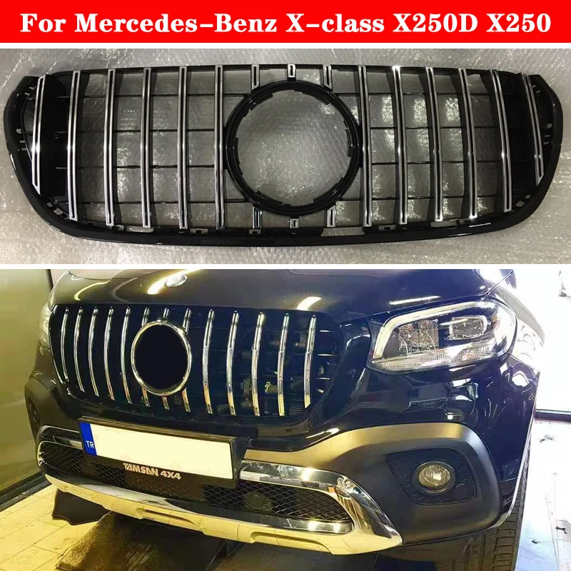 Car styling Middle grille For Mercedes-Benz X-class X250D X250 pickup GT ABS Silver Black front bumper Center Grill vertical bar