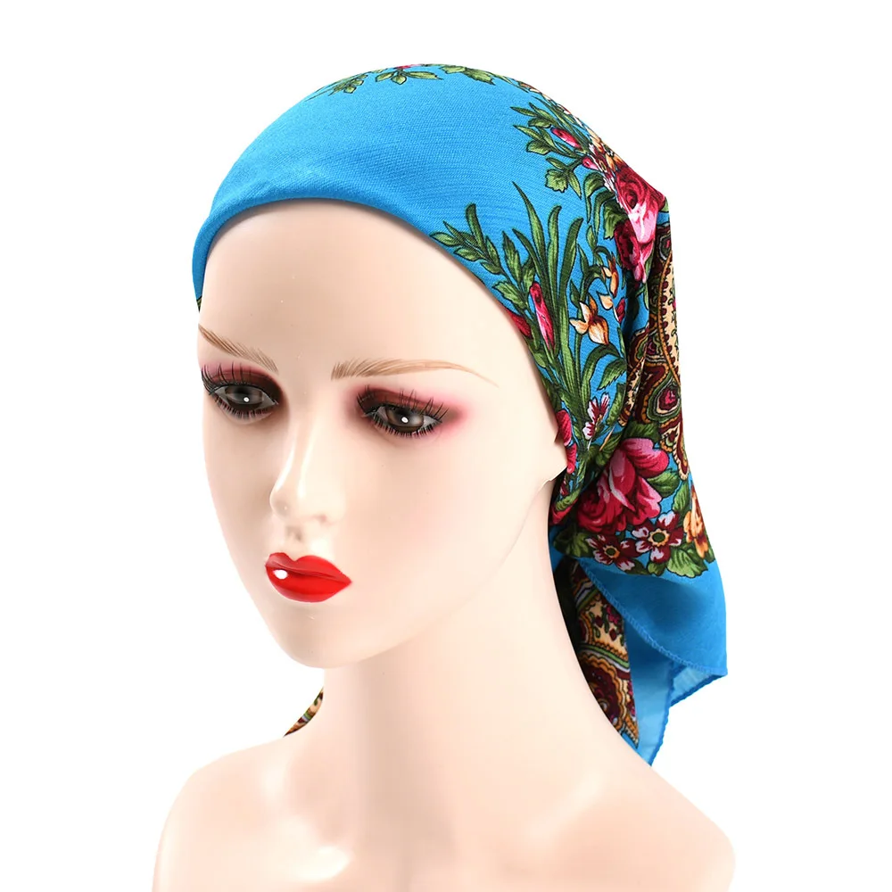 80*80cm Retro Floral Print Square Hijab Head Scarf Women Turban Scarves Female Bandana Headband Hair Scarves