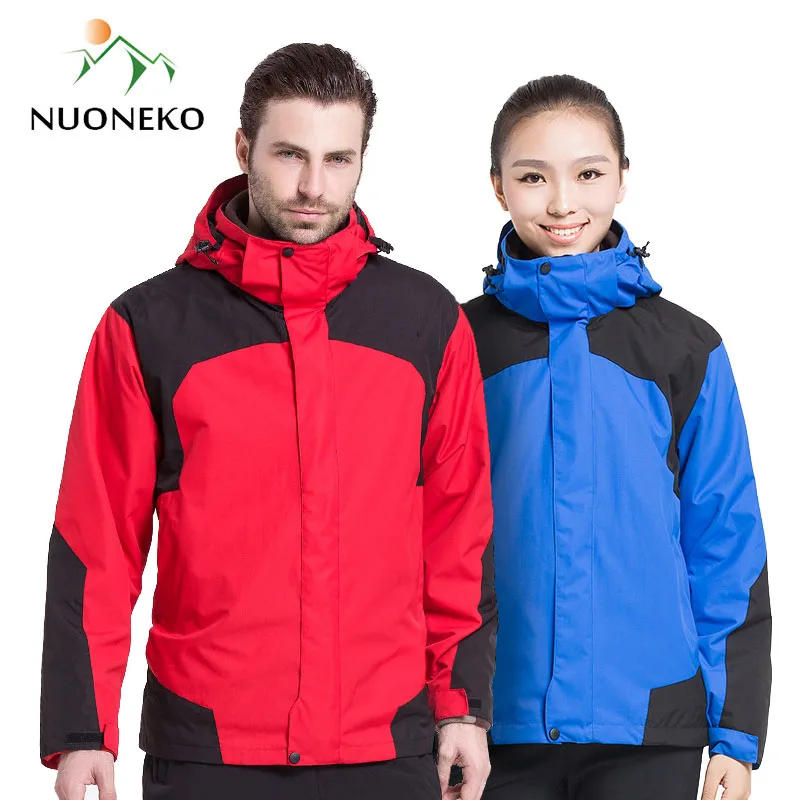 NUONEKO Men Women's Winter Camping Hiking Outdoor Thermal 2 Pieces Waterproof Jackets Fishing Camping Skiing Windbreaker JM03