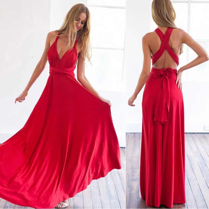 Way Wrap convertibile Boho Maxi Club abito rosso fasciatura abito lungo damigelle d'onore Infinity Robe Longue Femme