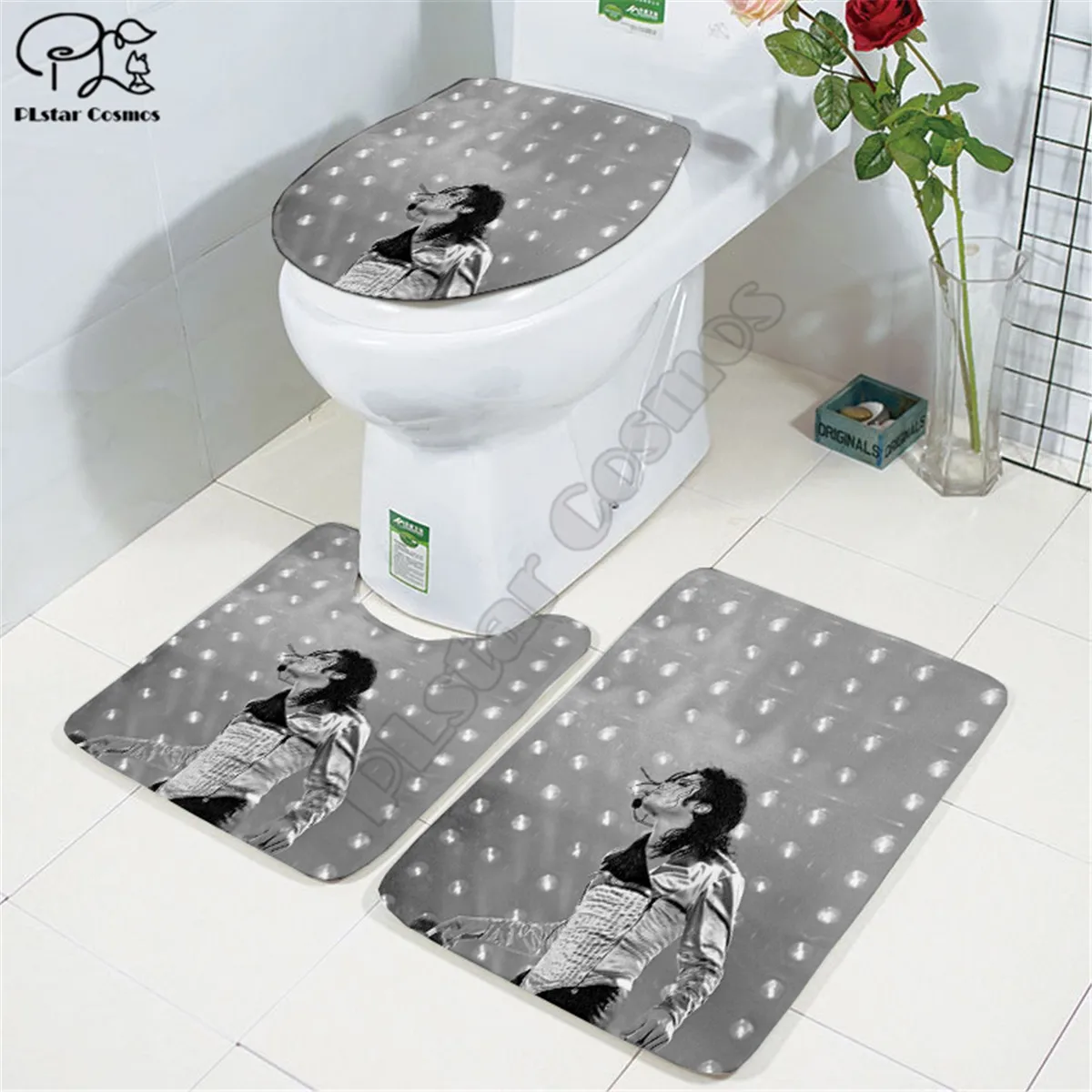 Michael Jackson pattern 3D printed Bathroom Pedestal Rug Lid Toilet Cover Bath Mat Set drop shipping style-3