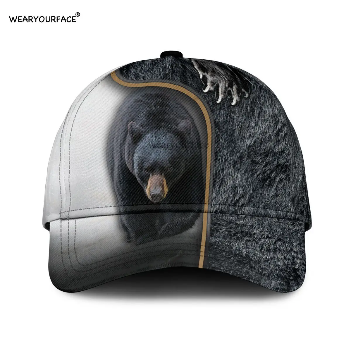 Baseball Cap Black Bear Bass Fishing Printed Snapback Hat Men Women Adult Hip Hop Headwear Outdoor Casual Funny Sun Visor Hats