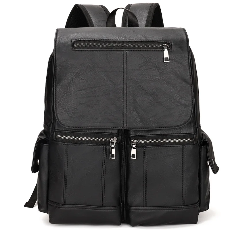 Mochila escolar de couro impermeável masculina, bolsa de viagem casual, marca de luxo, moda