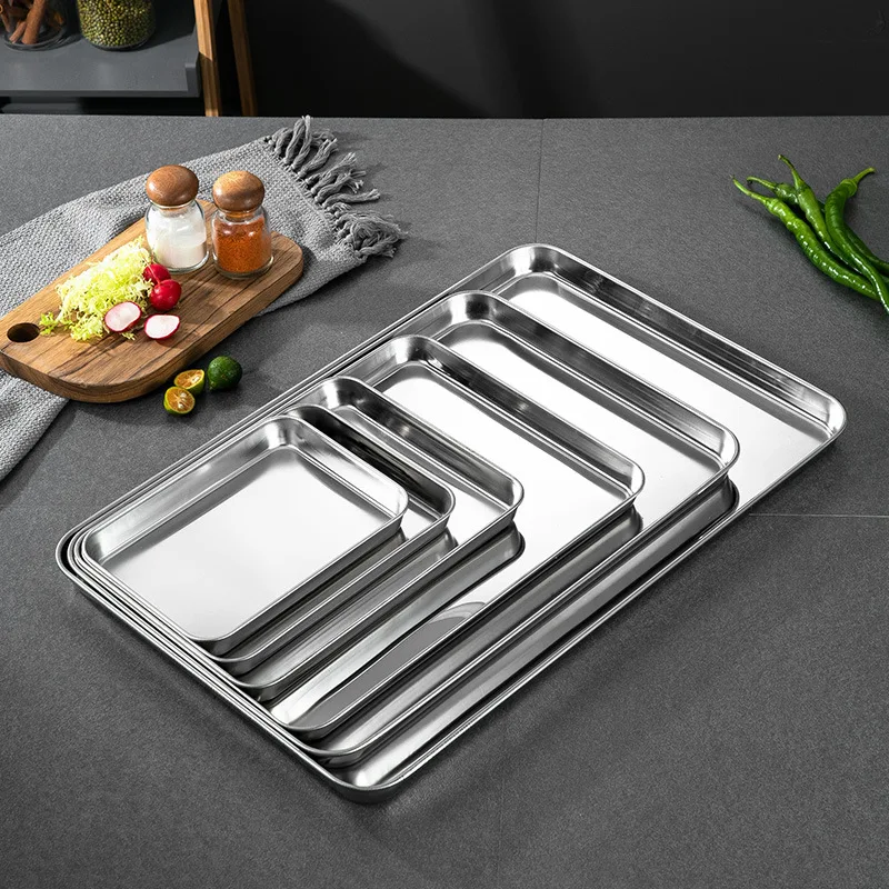 Rectangle Thicken Stainless Steel Food Storage Tray Steamed Sausage  Plates Fruit Baking Pastry Pans Kitchen Bread Loaf Dishes