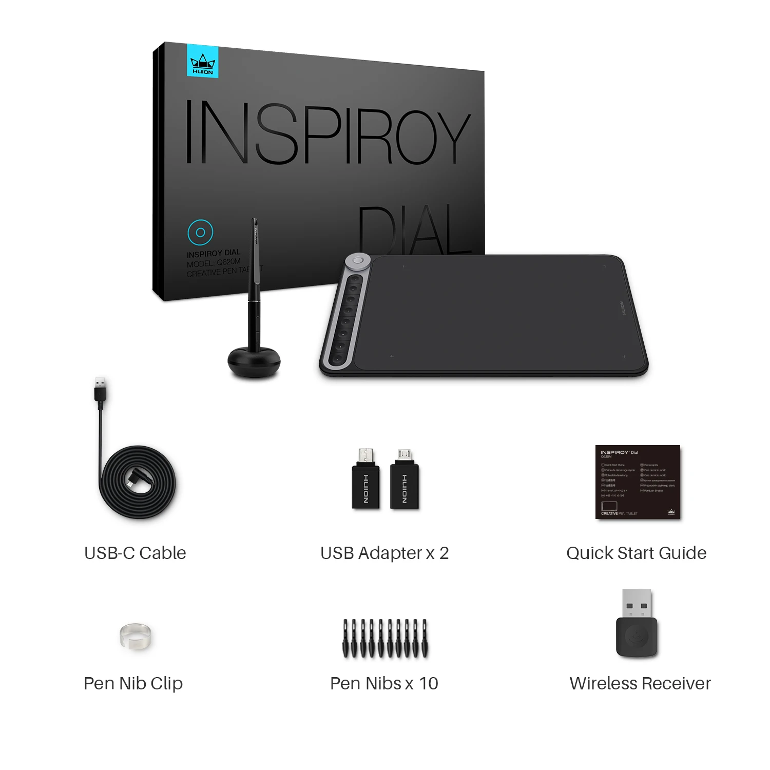 Huionl Inspiroy Dial Q620M Graphic Drawing Tablet  266PPS Wireless Connection Digital Pen Tablet with Dial for PC and Android OS