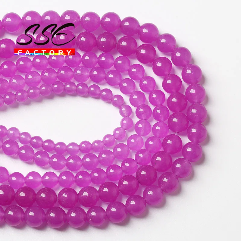 Natural Purple Magenta Jades Chalcedony Beads Round Stone Beads For Jewelry Making DIY Bracelet Accessories 4 6 8 10 12 14mm 15