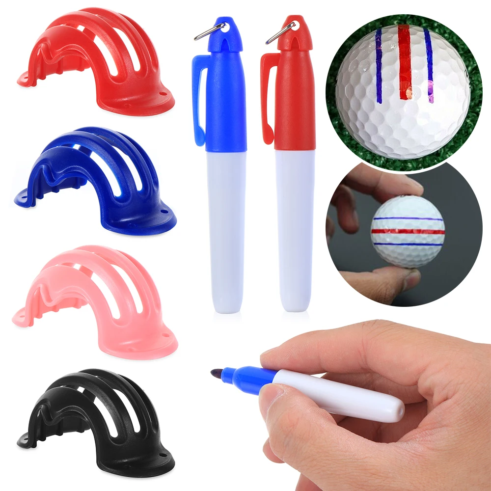 

1 Set Golf Ball Triple Track 3 Line Marker Chrome Stencil +2Pcs Marker Pen Golf Putting Positioning Aids Outdoor Golf Sport Tool