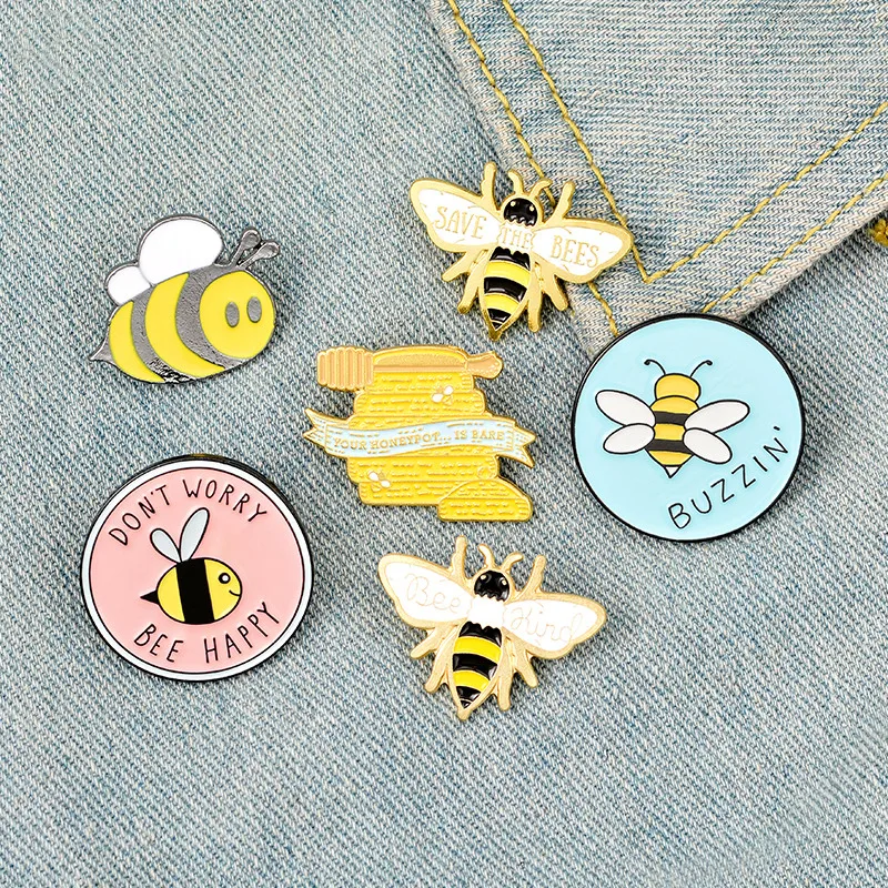 Bee Set Homophonic Be Kind Save Bee Enamel Pins Brooches Bag Clothes Lapel Pin Pink Blue Round Badge Honey Bee Jewelry Gifts