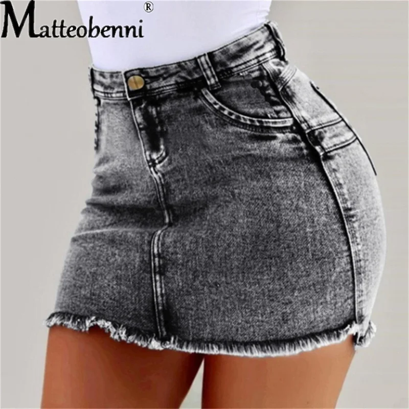 2024 Summer Women Sexy High Waist Solid Tassel Pencil Denim Skirts Push Up Bandage Jean Skirts Streetwear Mini Skirts