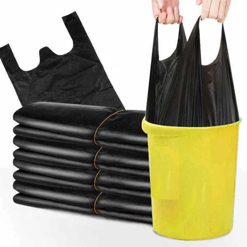 50 pcs/Lot Vest Style Garbage Bags Black Trash Bags For Home Kitchen Trash Container Durable Portable Plastic Waste Storage Bag