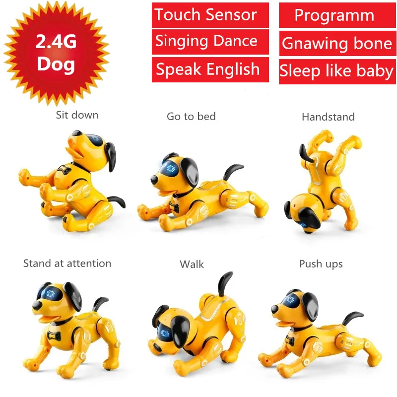 Touch & Remote Control Pet Dog Speak Story Sing Dance Action Programable Speak English Gnawing bones RC Robot Dog Kid Friend Toy