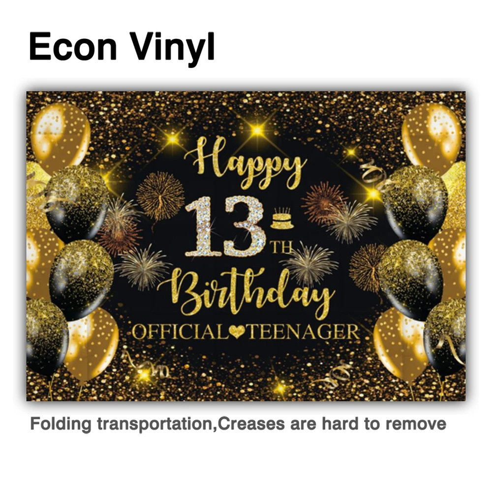 Funnytree Happy 13th วันเกิดสีดำทองบอลลูนอุปกรณ์ตกแต่งพื้นหลังการถ่ายภาพ Photo Booth Props