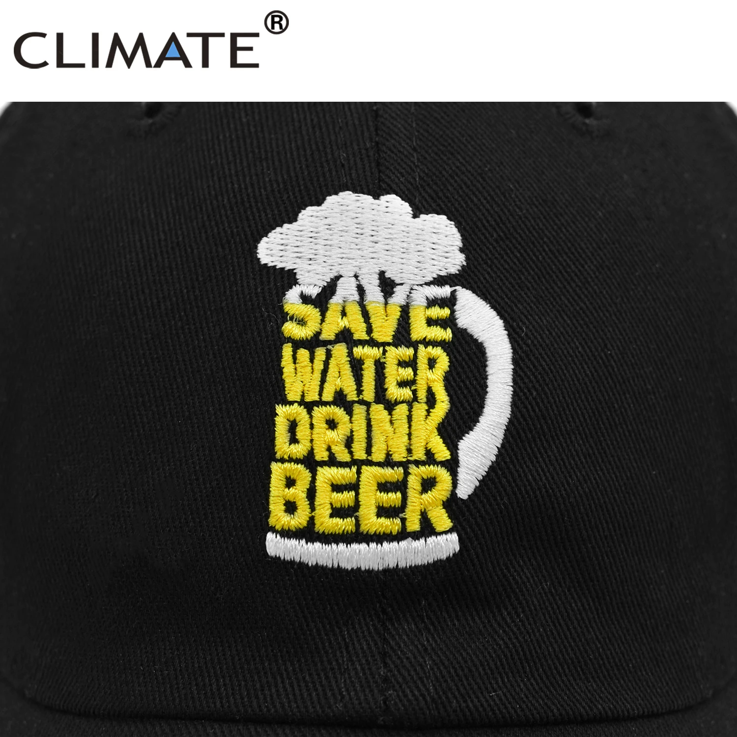 CLIMATE Men Baseball Cap Dad Men\'s Caps Save Water Drink Beer Lover Cap Cool Black Dad Hat Cap Cotton Hat Cap Men Beer Lover