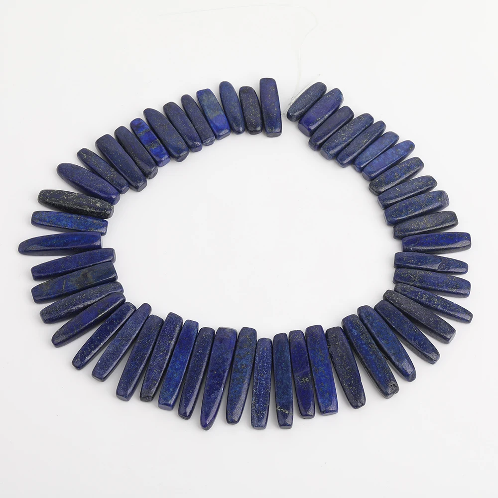 50Pcs/Strand Natural Blue Lapis Slice Stick Points Beads Jewelry,Top Drilled Nugget Pendants Necklace 6-10x24-50mm