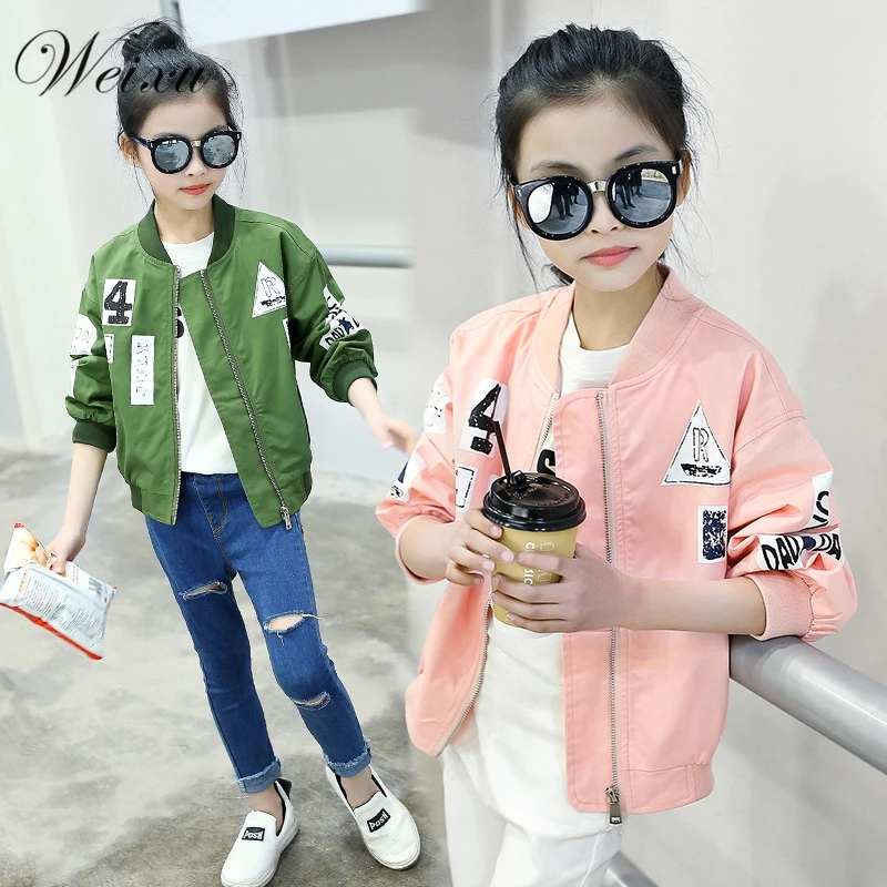 Children\'s Spring Autumn Outerwear Coats for Girls White Bat Sleeves Oversize Biker Jacket Kids School Bomber Jacket 6 8 10 Year